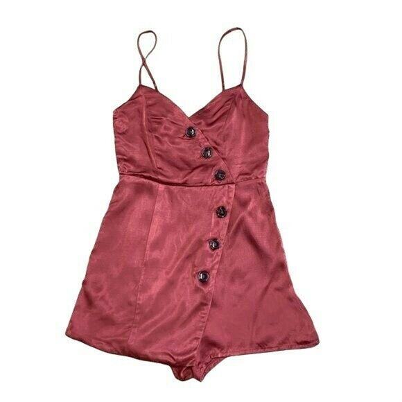Pacsun LA Hearts copper satin asymmetrical button wrap romper coral jumpsuit XS - Picture 2 of 13